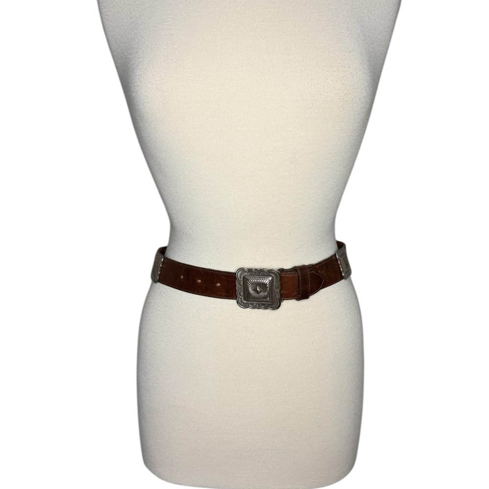 Vintage Leather Cowboy Concho Style 1992 Brown Belt - Picture 10 of 10